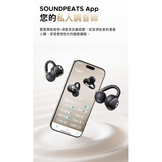 【SoundPeats】Clip1 (開放式耳機 X 杜比音效｜12mm 雙磁大動圈｜耳夾式耳機)