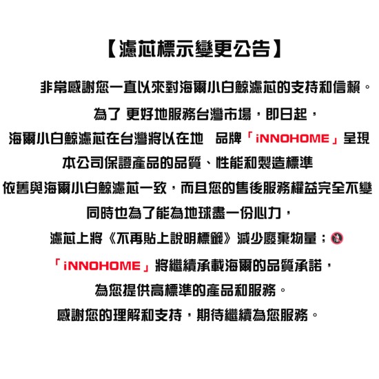 【iNNOHOME】 WD501F-01 專用濾芯 海爾Haier 濾芯 WD501A、WD501適用