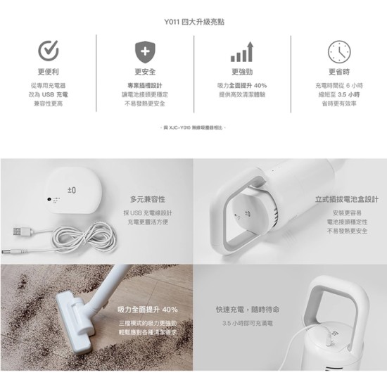 【±0 正負零】XJC-Y011 無線吸塵器 吸塵器 手持吸塵器 現貨 白色 USB充電 Y010升級版 (灰白)