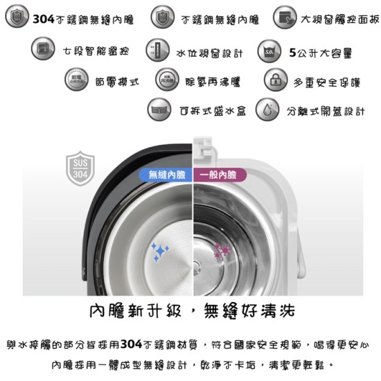 【奇美 CHIMEI】 WB-50YTB2 不鏽鋼無縫內膽智能溫控熱水瓶 5.0L 溫控 無縫內膽 智能