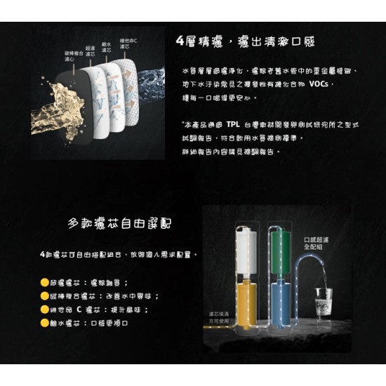 【nouristone】AbsolutePure A1+ 超濾直飲濾水器 免安裝 四層過濾 未來實驗室 超濾/碳棒/維他命C/鹼水濾芯組合 