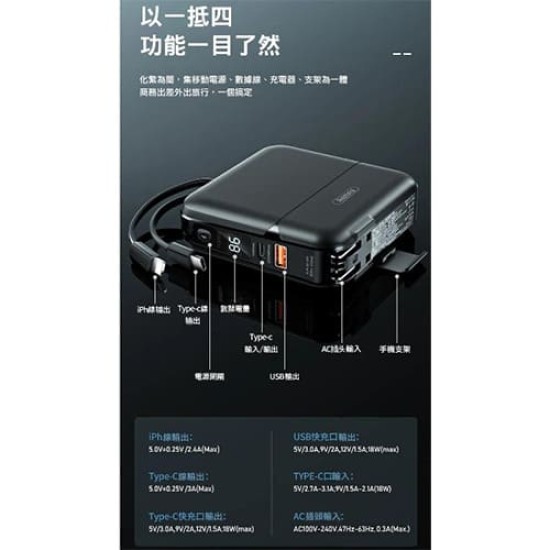 【REMAX】RPP-20 無界多合一行動電源 +充電器 功能多合一 行動電源 15000mAh ｜現貨 免運 快速出貨 全新公司貨